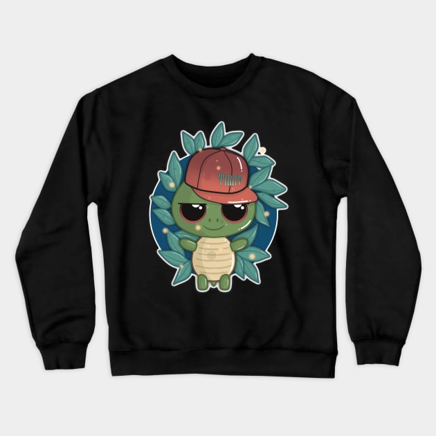 Little Cute Turtle with a SnapBack Hat Crewneck Sweatshirt by LittleBearBlue